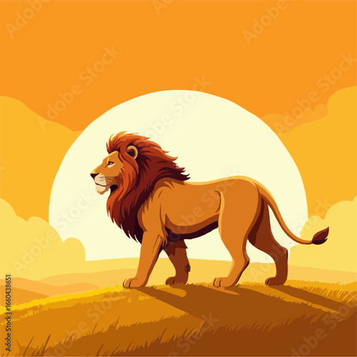 Majestic lion standing proudly on a hilltop at sunset