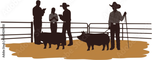 Pig Show Vector File,Livestock Judging Vector, Farm Girl Boy Vector
