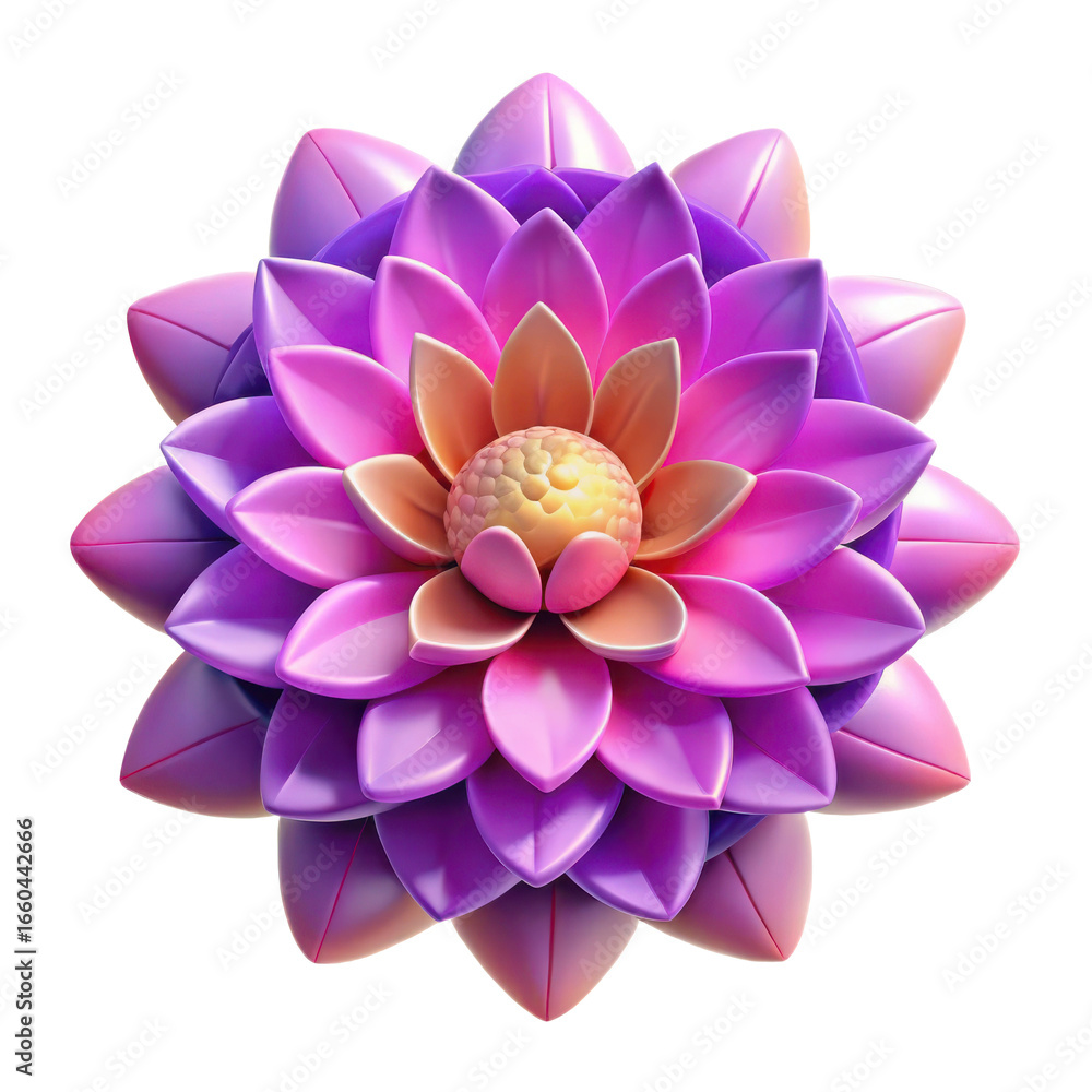 Fototapeta premium Vibrant and intricate lotus flower with layered petals in shades of purple pink and yellow isolated on transparent background