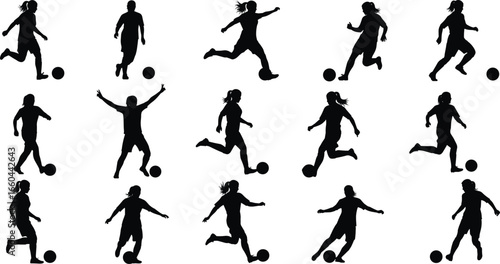 Wallpaper Mural PrintSilhouettes of people playing soccer in various poses including kicking, running, dribbling, and celebrating for sports action vector illustration design Torontodigital.ca