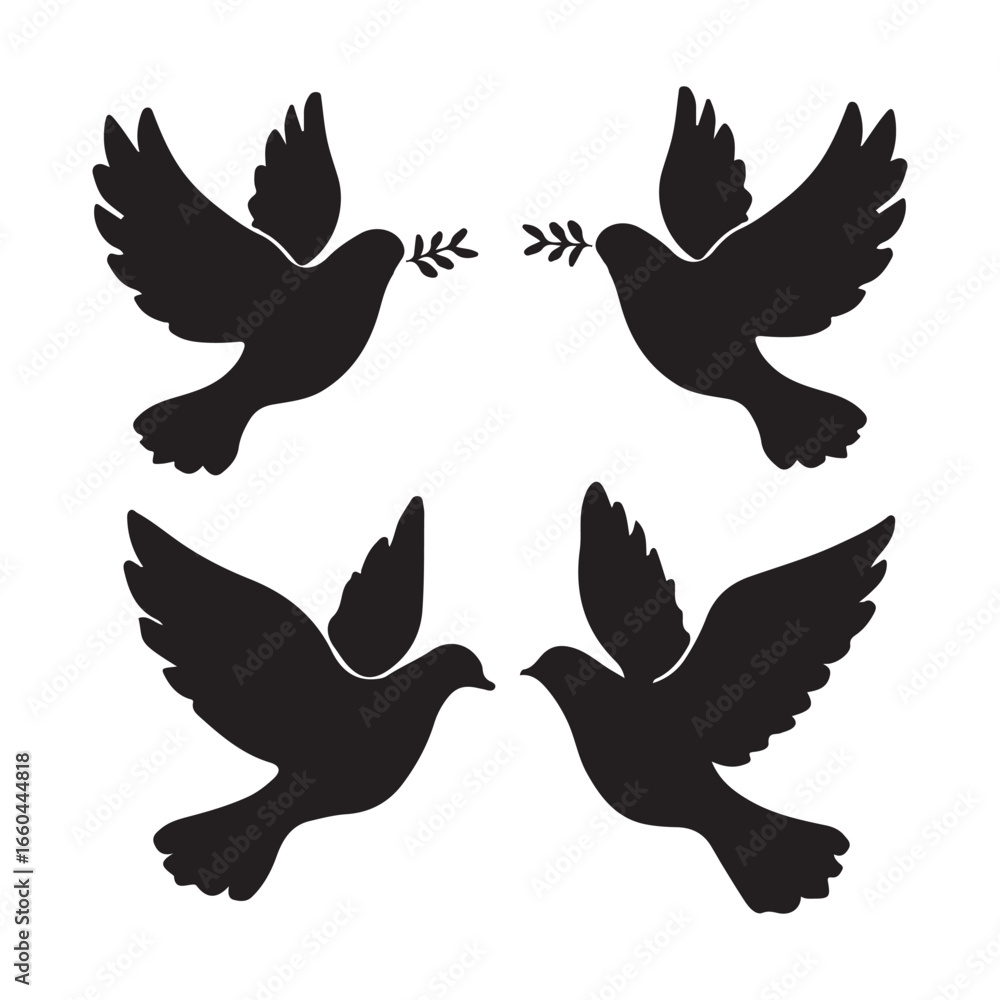 Obraz premium Flying dove silhouette bundle vector set