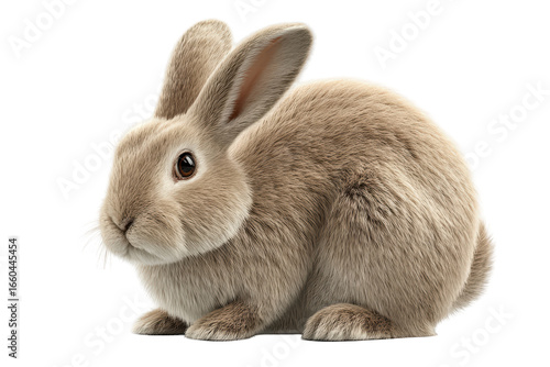 Adorable brown bunny with fluffy fur and curious eyes, isolated on white