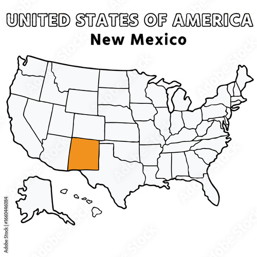 New mexico state highlighted map on United States of America map detailed vector illustration