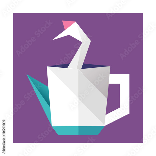 Origami Swan In A White Coffee Cup bird paper