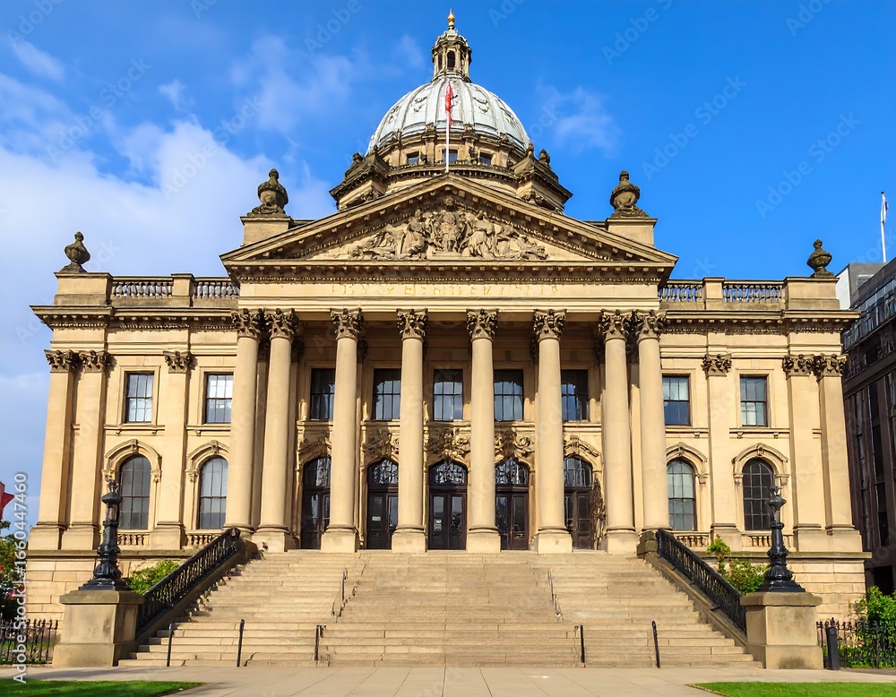 Fototapeta premium Majestic courthouse facade under a bright sky