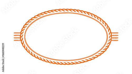 Illustration of an orange oval frame with rope design and three lines on each side, on a white background