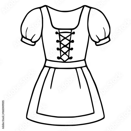 Simple vector illustration of a traditional Dirndl dress with a lacing bodice and puffy sleeves, perfect for Oktoberfest or Bavarian themed designs.