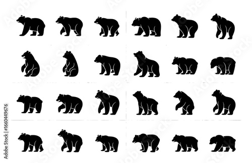 Collection of Black Bear Silhouettes in Various Poses
