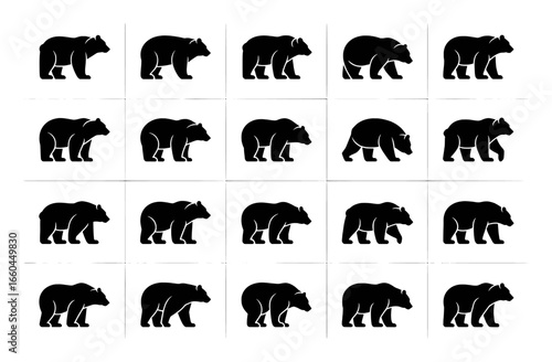 Collection of Black Bear Silhouettes in Various Poses
