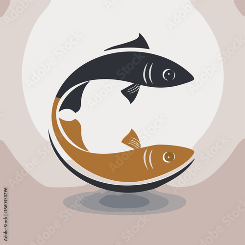 Yin Yang fish logo design, a harmonious balance of dark and light, symbolizing duality and nature's flow.
