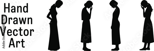 Wallpaper Mural Sad woman silhouette in different emotional poses, hand drawn female depression illustration, mental health awareness, flat vector illustrationSad woman awareness, flat vector illustration Torontodigital.ca