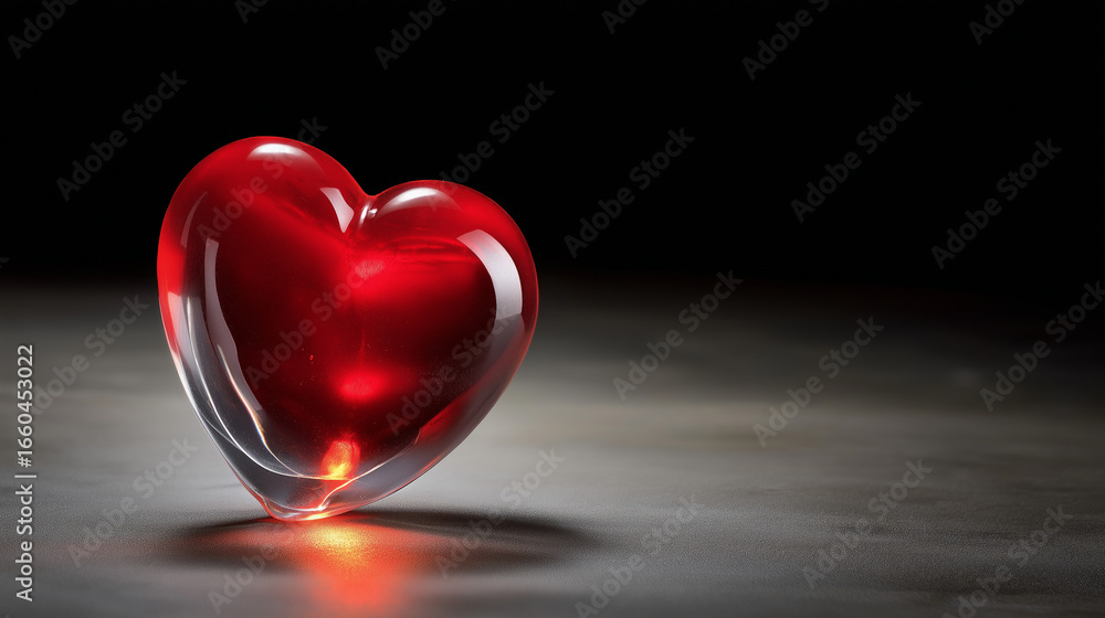 Fototapeta premium A glowing heart in a translucent body with soft lighting