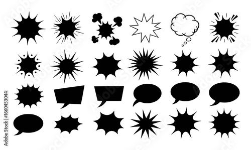 Collection of Black Comic Book Speech and Explosion Bubbles