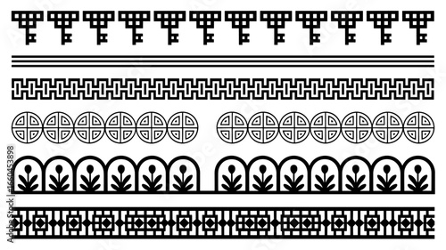 Traditional Asian Geometric Page Dividers Vector Set