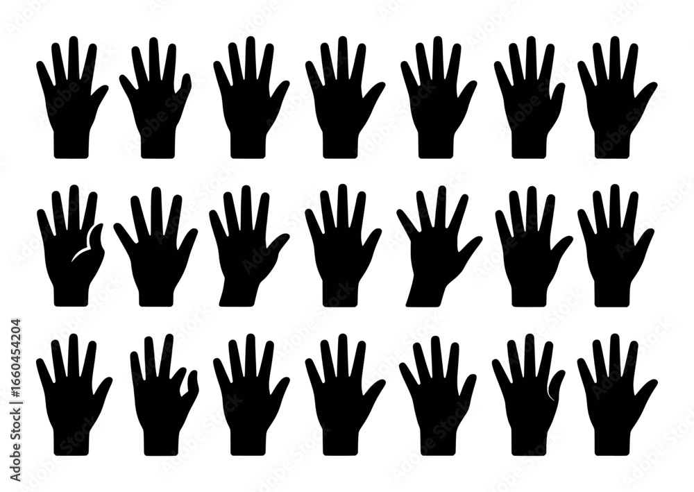 Fototapeta premium Collection of Black Hand Silhouettes on White Background