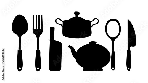 Explore kitchen utensils silverware cooking pot knife teapot spoon fork for culinary art and design needs