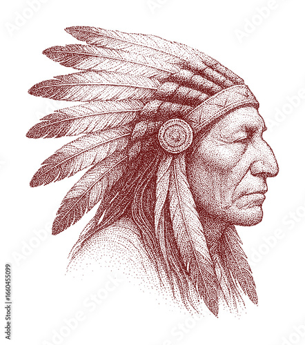 chief of american apache tribe - pointillism drawing style (artwork 1)