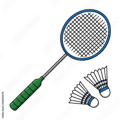 Badminton Racket and Shuttlecocks Illustration for Sport and Recreation Activities Detailed Graphics for Print and Digital Media