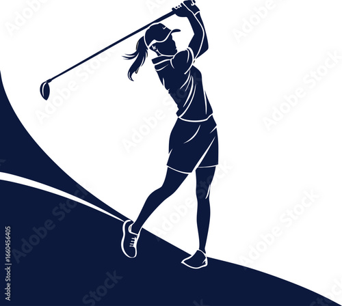 Silhouette of a golfer swinging her club with force