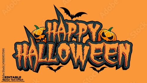 Happy halloween editable 3d vector text effect. Spooky pumpkin, scary typography design for halloween.