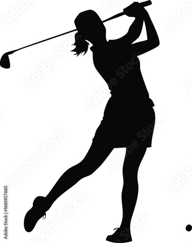 Silhouette of a golfer swinging her club with force