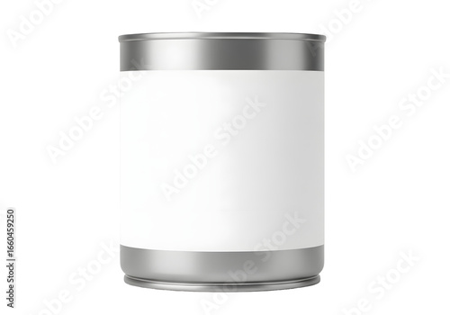 Wallpaper Mural Sleek Silver Metal Can with Blank White Label for Product Mockup Isolated on White. Torontodigital.ca