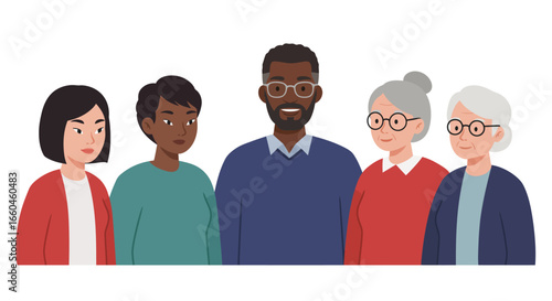 Diverse group of multigenerational people in flat style