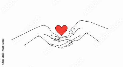 Minimalist design of hands holding heart symbolizing love and care