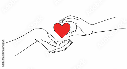Minimalist line art hands holding heart symbolizing love and compassion
