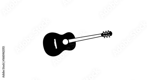 Striking Black Silhouette of an Acoustic Guitar on a Clean White Canvas.