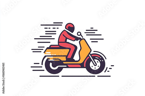 Vibrant vector illustration depicting a person riding a retro scooter in motion