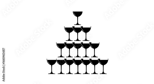 Elegant silhouette of decorative wine glass pyramid for celebrations