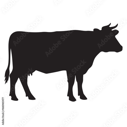 Striking black silhouette of a dairy cow standing proudly, perfect for farm or food branding.