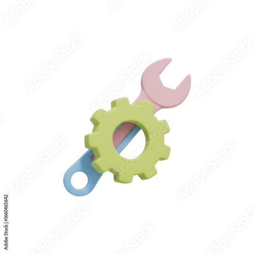 3d rendered gear and wrench tools isolated on transparent background