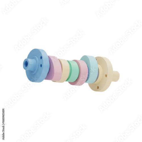 Exploded view of a pastel colored mechanical component isolated on transparent background