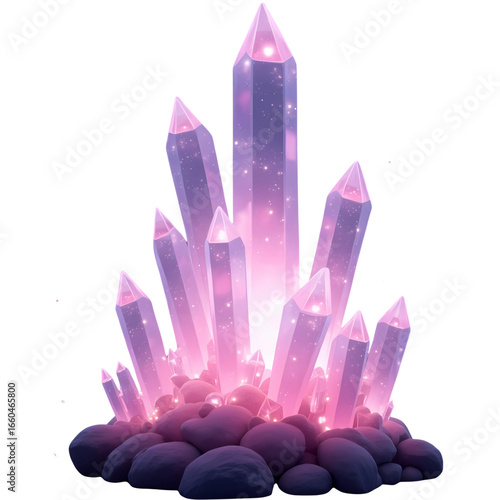 Glowing Pink Crystal Cluster Formation