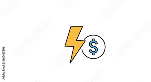 Energy cost icon: lightning bolt and dollar sign in minimalist style