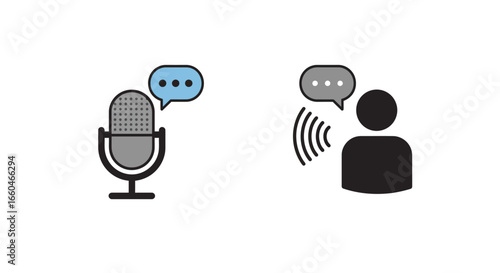Podcast and communication icons: microphone and speech symbols for digital media platforms