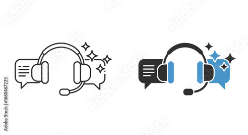 Minimalist headset icons with chat bubbles for customer support and communication