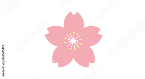 Minimalist cherry blossom icon in soft pink on white background