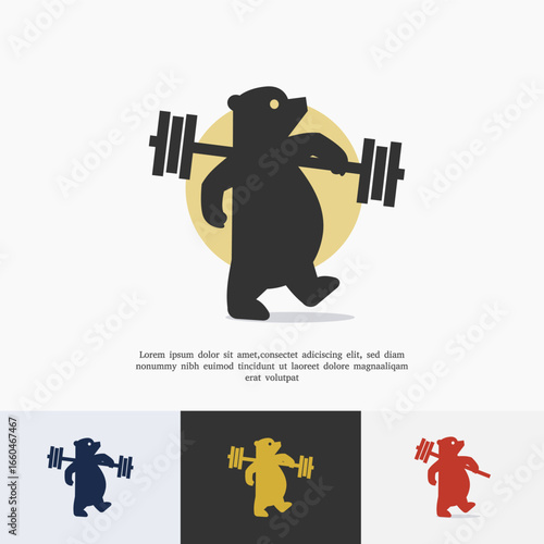 Silhouette Bear Gym Logo Design Template