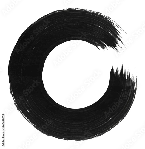 Rough Textured Black Paint Stroke Circle Element Artistic Isolated Hand Drawn Watercolor Painting Illustration