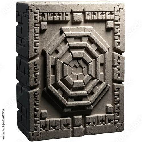 Ancient Mayan Stone Carving with Octagonal Motif