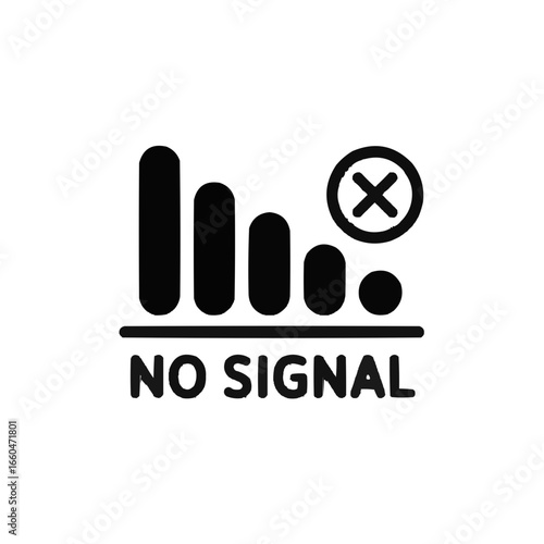 Illustration of a no signal icon with bars decreasing and an x in a circle symbol icon on transparent background
