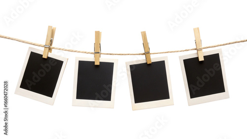 Wallpaper Mural "Four Blank Instant Photo Frames Hanging on Rope – Empty Vintage Polaroid PNG" Torontodigital.ca