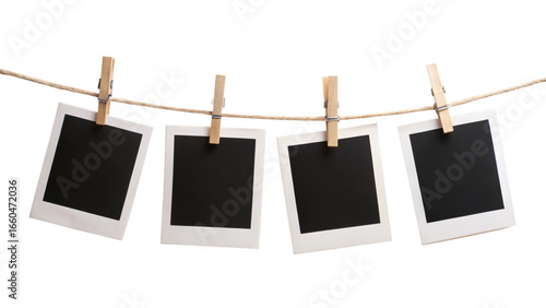 Wallpaper Mural "Four Blank Instant Photo Frames Hanging on Rope – Empty Vintage Polaroid PNG" Torontodigital.ca