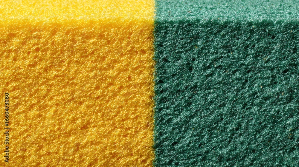 Fototapeta premium Close-Up Of A Yellow And Green Kitchen Sponge Texture. Cleaning Tool For Household Chores