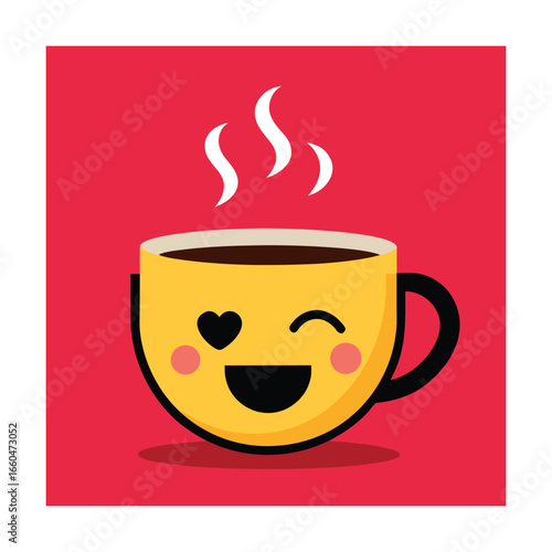 Kawaii coffee cup with winking face and steam vector