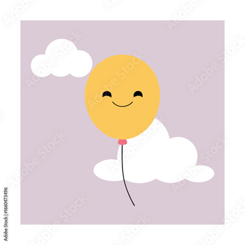 Happy Balloon Floating Among Clouds smiley face