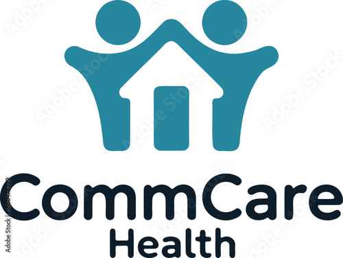 Commcare health logo abstract people forming house shape care community support medical services vector